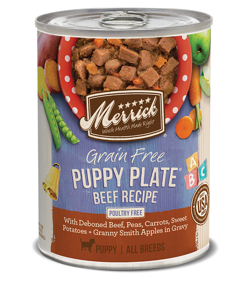 Merrick Grain Free Puppy Plate Beef Recipe Canned Dog Food 12.7 oz