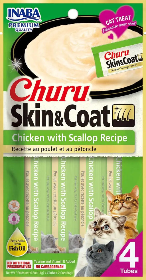 Inaba Churu Purees Skin & Coat, Chicken & Scallop Recipe, 4 Pack