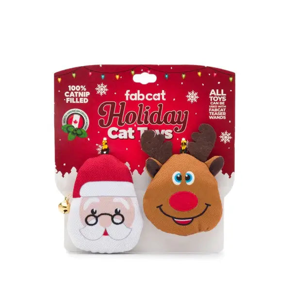 Fabcat Holiday Santa & Reindeer Cat Toy 2pk