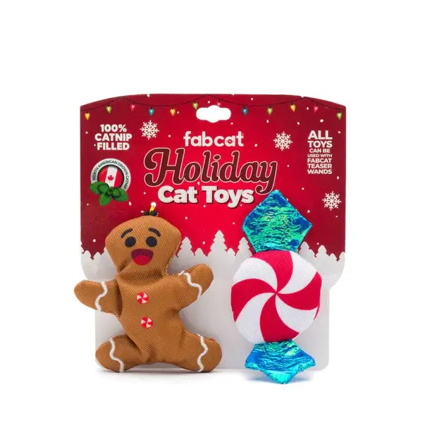 Fabcat Holiday Gingerbread & Peppermint Cat Toy 2pk