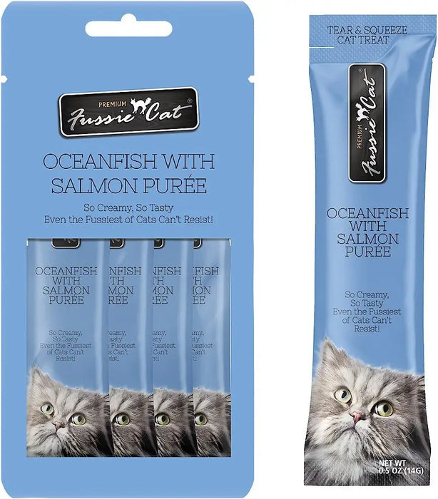 Fussie Cat Purée Cat Treat, Oceanfish with Salmon 4pk