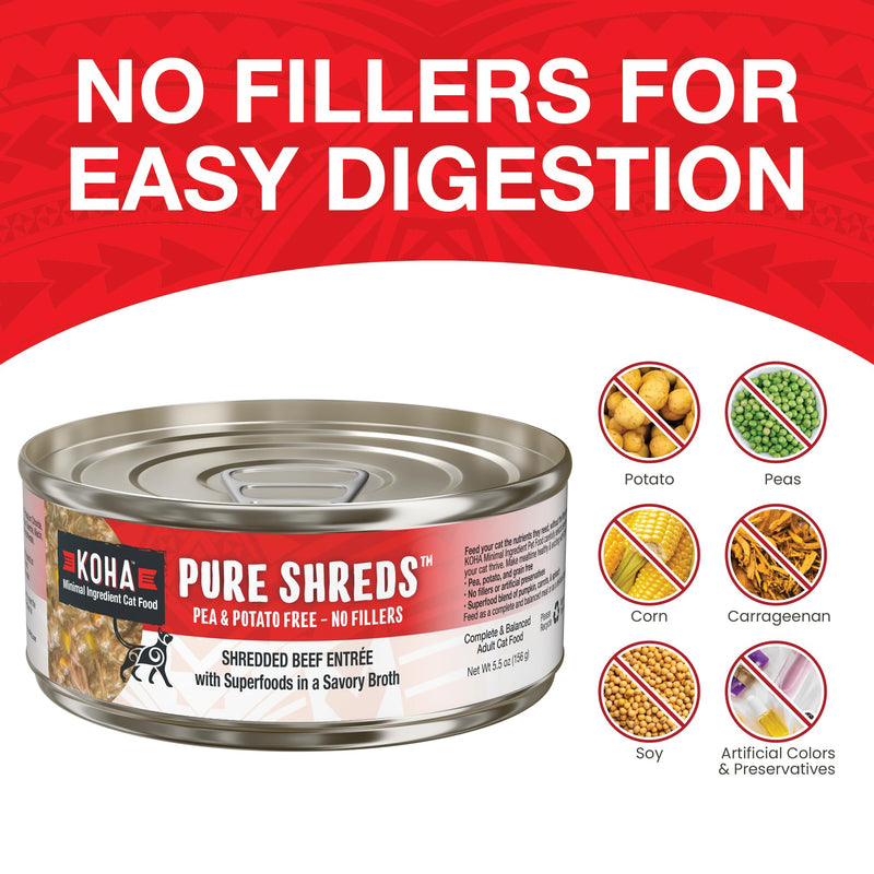 Koha - Pure Shreds Beef Entree Formula - SINGLE Cat Cans