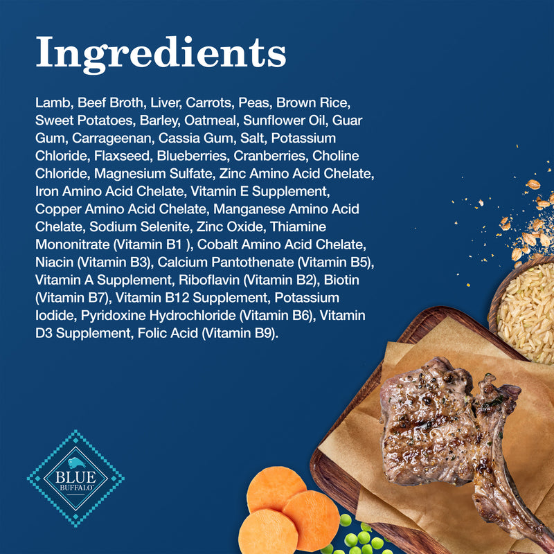 Can of Blue Buffalo Homestyle Recipe Lamb Dinner with Garden Vegetables on a white background