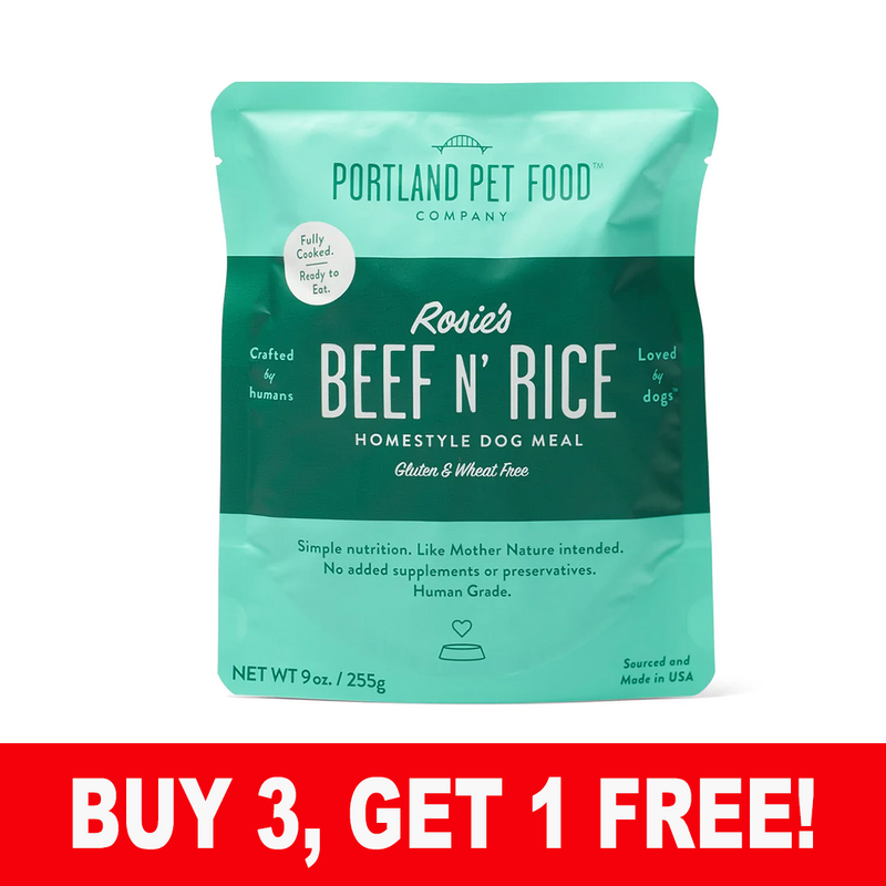 Portland Pet Food - Rosie's Beef N' Rice Homestyle Dog Meal - SINGLE Dog Meal Pouch, 9oz