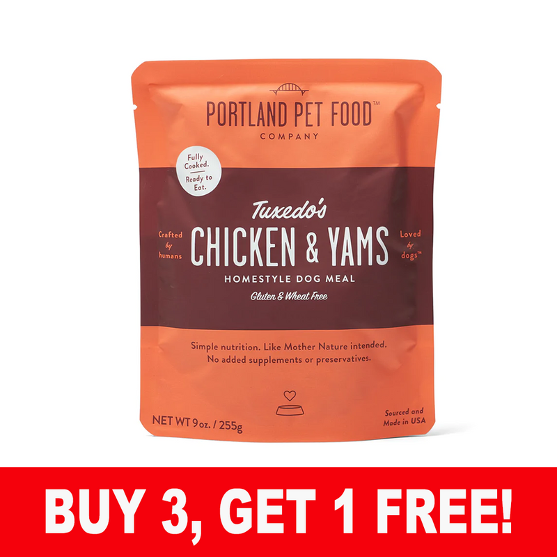 Portland Pet Food - Tuxedo's Chicken & Yams Homestyle Dog Meal - SINGLE Dog Meal Pouch, 9oz