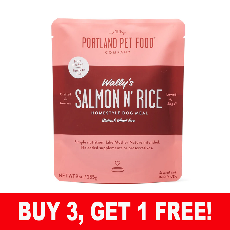 Portland Pet Food - Wally's Salmon N' Rice Homestyle Dog Meal - SINGLE Dog Meal Pouch, 9oz