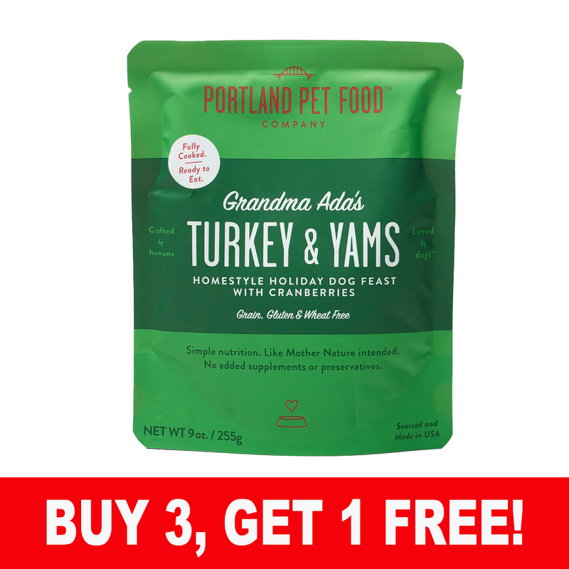 Portland Pet Food - Grandma Ada's Turkey & Yams Homestyle Dog Meal - SINGLE Dog Meal Pouch, 9oz