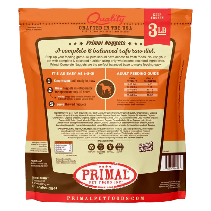 Primal Dog Frozen Nuggets, Beef 3lbs