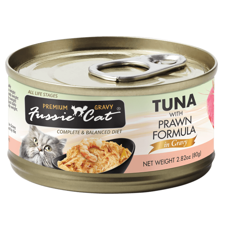 Fussie Cat Premium Black Label Tuna with Prawns in Gravy  2.82 oz