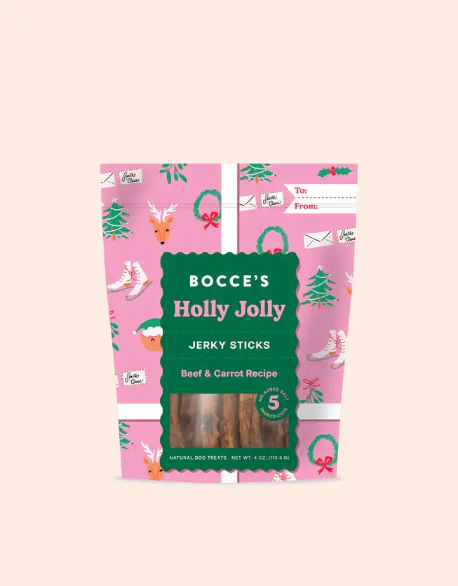 Bocce's Bakery Holly Jolly Jerky Sticks for Dogs Beef & Carrot -- 6 oz