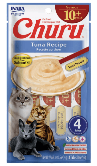 Inaba Churu Purees Senior 10+ Tuna Recipe, 4 pk