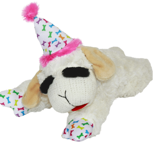 Multipet Lamb Chop with Birthday Hat Plush Dog Toy, Pink Medium