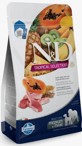 Farmina N&D Tropical Selection Adult Dog Food, Lamb (Med/Maxi Bites)