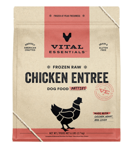 Vital Essentials Frozen Raw Chicken Entree Dog Food Patties, 6lb
