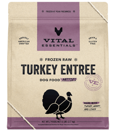 Vital Essentials Frozen Raw Turkey Entree Dog Food Patties, 6lb