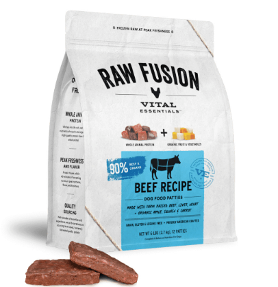 Vital Essentials Frozen Raw Fusion Beef Dog Food Patties, 6lb