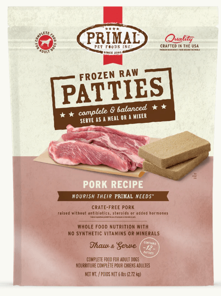 Primal Dog Frozen Patties, Pork 6 lbs