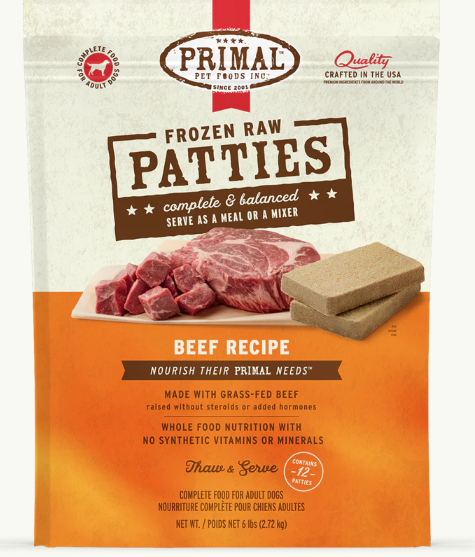 Primal Dog Frozen Patties, Beef 6 lbs