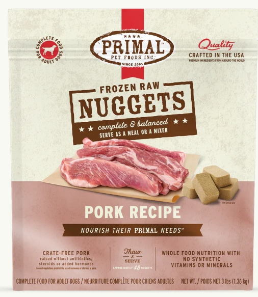 Primal Dog Frozen Nuggets, Pork 3 lbs