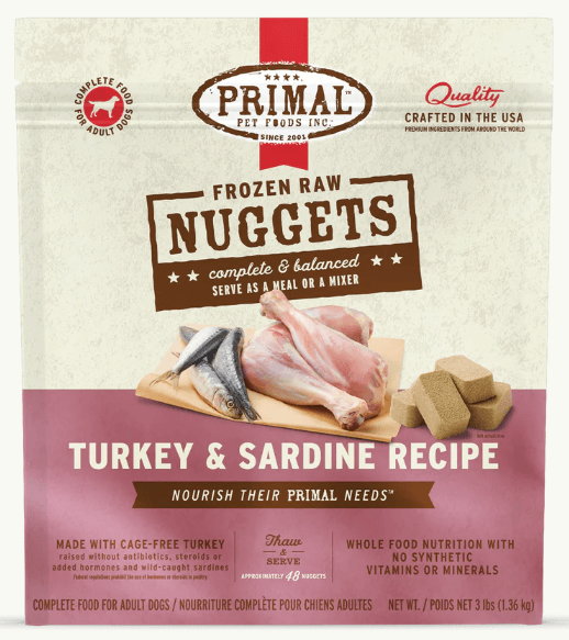 Primal Dog Frozen Nuggets, Turkey & Sardine 3 lbs