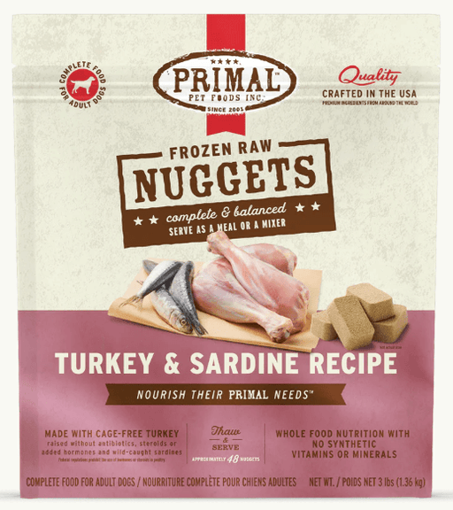 Primal Dog Frozen Nuggets, Turkey & Sardine 3 lbs