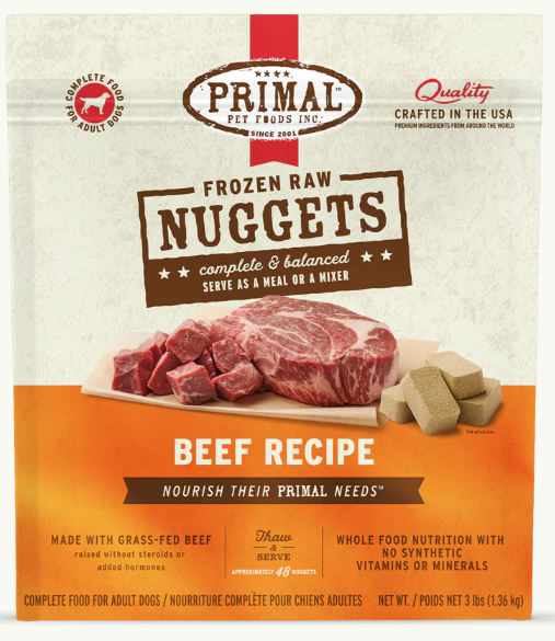 Primal Dog Frozen Nuggets, Beef 3lbs