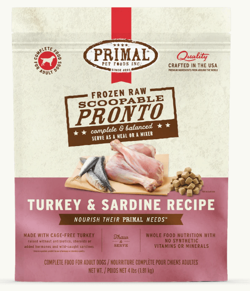 Primal Dog Frozen Pronto, Turkey & Sardine 4 lbs