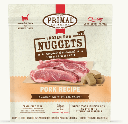 Primal Cat Frozen Nuggets, Pork, 3 lb