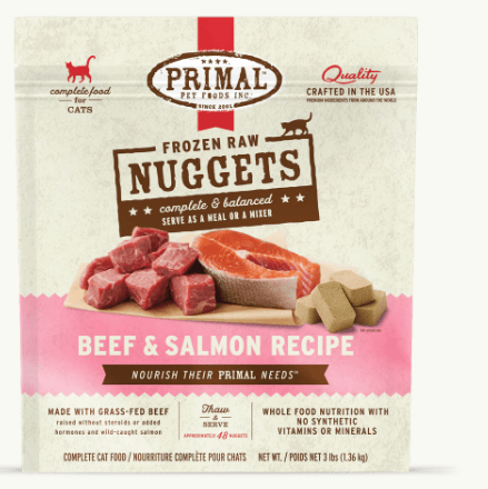 Primal Cat Frozen Nuggets, Beef & Salmon, 3 lb