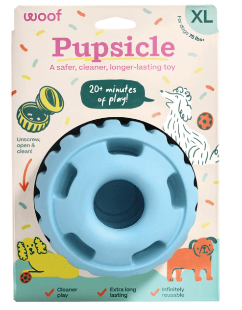 Woof Pupsicle Long-Lasting Interactive Dog Toy - For Extra Large Dogs 75lbs and up (birthday blue)