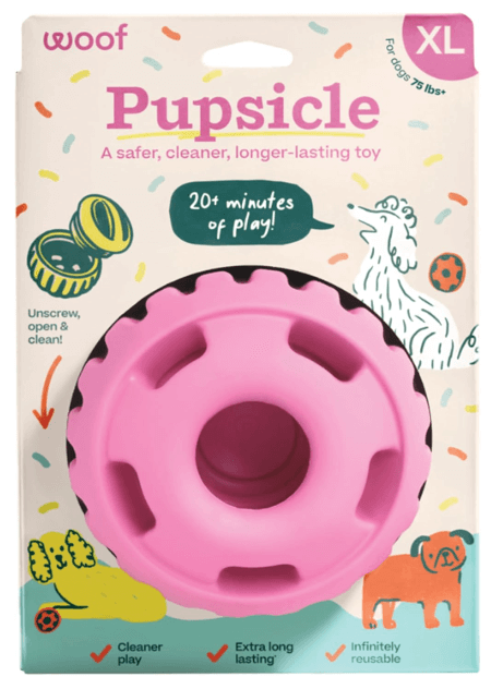 Woof Pupsicle Long-Lasting Interactive Dog Toy - For Extra Large Dogs 75lbs and up (birthday pink