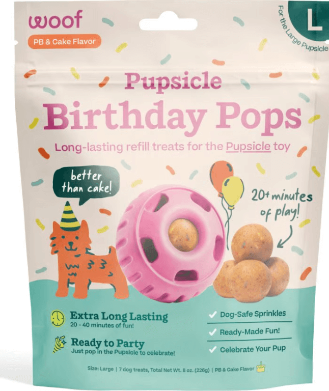 Woof Dog Pupsicle Birthday Pops Refills - Cake-Flavored Birthday Treat for Dogs