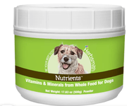 Herbsmith Nutrients vitamins and minerals for dogs container with a dog on the label.