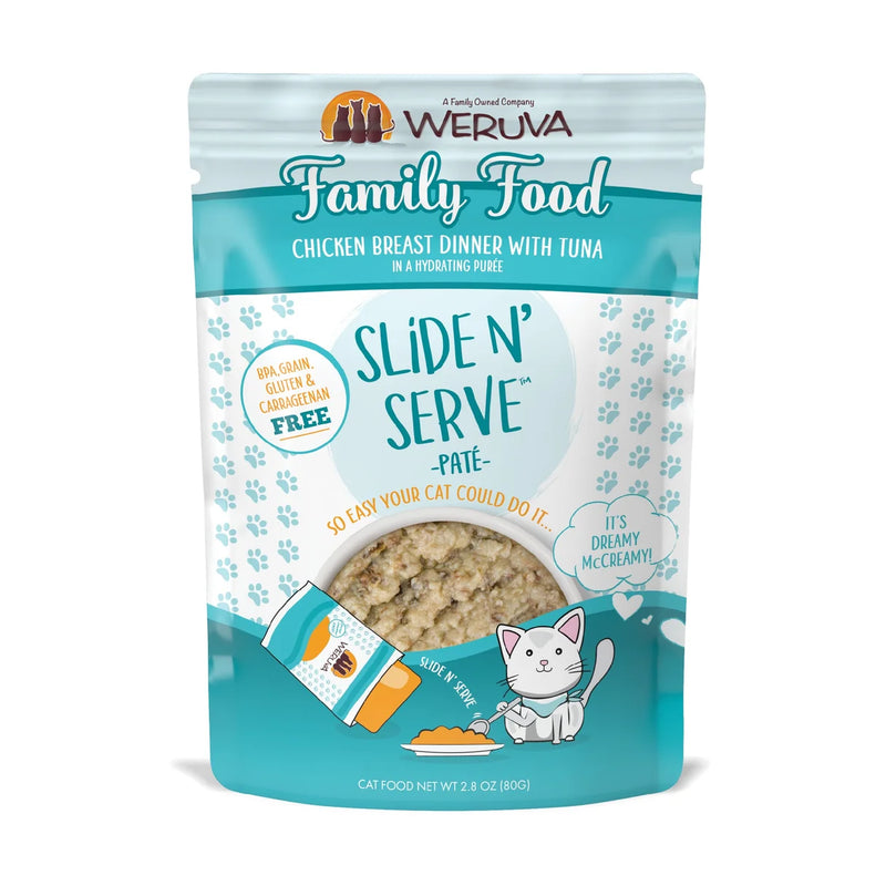 WERUVA SLIDE N' SERVE  POUCH FAMILY FOOD CHICKEN BREAST DINNER WITH TUNA PATE 2.8OZ