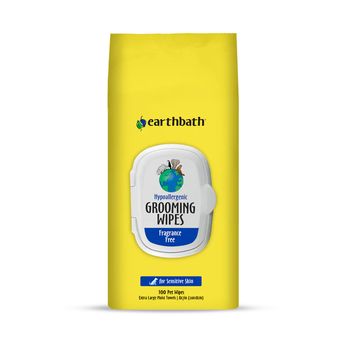Earthbath Hypoallergenic fragrance-free cat and dog grooming wipes, 100-count pack for sensitive skin. Sold at Jake's Pet Supply Boca Raton Lake Worth