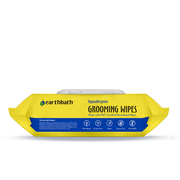 Earthbath Hypoallergenic grooming wipes top showing plant-based, cruelty-free, vegan, gluten-free and non-GMO icons. Sold at Jake's Pet Supply Boca Raton Lake Worth
