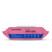 Earthbath Ultra-Mild puppy wipes lid, made with FSC-certified plant-based fibers, vegan and cruelty-free. Sold at Jake's Pet Supply Boca Raton Lake Worth