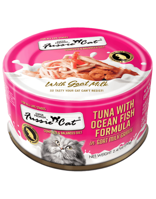 Fussie Cat Super Premium Tuna with Ocean Fish in Goat Milk Gravy 2.8 oz