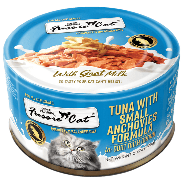 Fussie Cat Super Premium Tuna with Small Anchovies in Goat Milk Gravy 2.8 oz