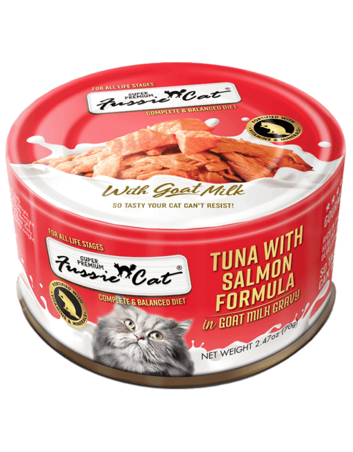 Fussie Cat Super Premium Tuna with Salmon in Goat Milk Gravy 2.8 oz