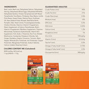 K9 Natural Baked & Coated Grass-Fed Red Recipe ingredients list and guaranteed analysis, 40% protein dry dog food. Sold at Jake's Pet Supply Boca Raton Lake Worth