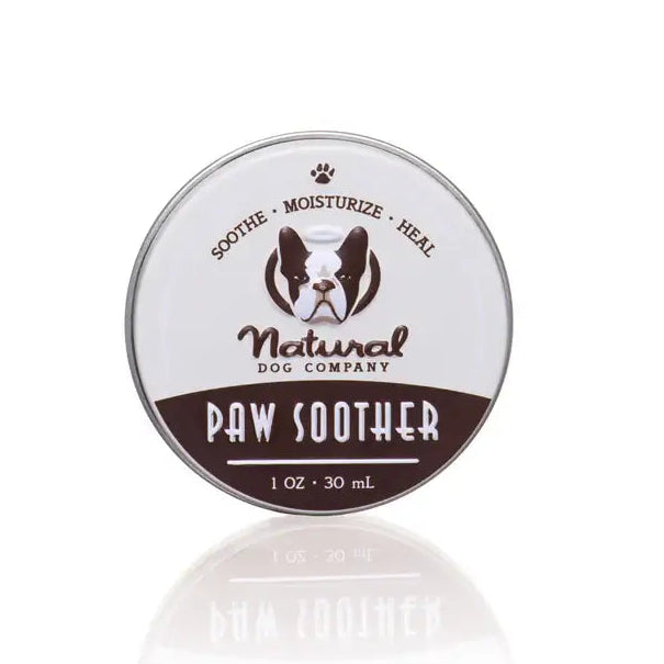 Natural Dog Company Paw Soother balm tin, 1 oz, soothes moisturizes and heals dry cracked dog paws. Sold at Jake's Pet Supply Boca Raton Lake Worth