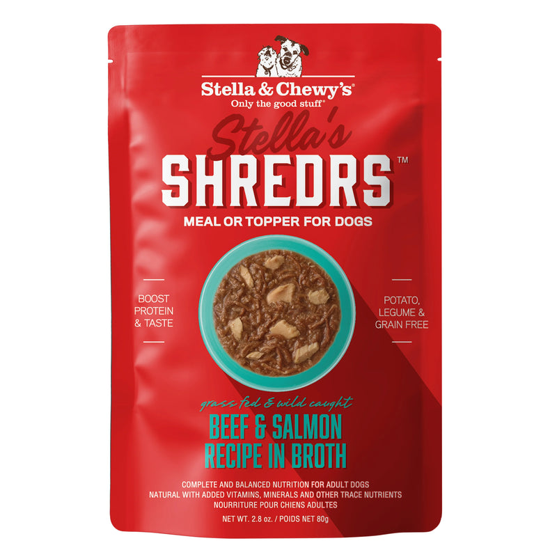 Stella's Shredrs Beef & Salmon Recipe in Broth 2.8oz