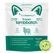 Smallbatch Cat Frozen Lambbatch raw frozen sliders for cats, 3 lb bag, 98% grass-fed lamb, organ and bone. Sold at Jake's Pet Supply Boca Raton Lake Worth