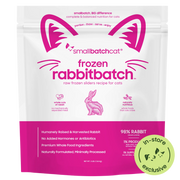 Smallbatch Cat Frozen Rabbitbatch raw frozen sliders for cats, 3 lb bag, 98% humanely raised rabbit, organ and bone. Sold at Jake's Pet Supply Boca Raton Lake Worth