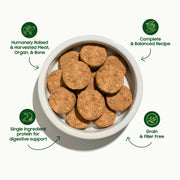 Smallbatch Dog Turkey Recipe freeze-dried sliders in a bowl, single-ingredient protein, grain and filler free. Sold at Jake's Pet Supply Boca Raton Lake Worth