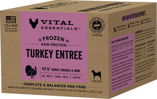 Vital Essentials Frozen Raw Turkey Entree Dog Food Patties, 4.7lb