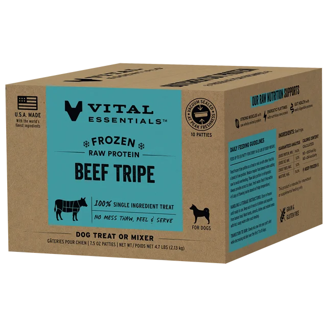 Vital Essentials Frozen Raw Beef Tripe Entree Dog Food Patties, 4.7lb