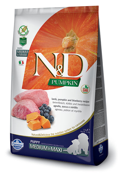 Farmina N&D Pumpkin Canine Lamb, Pumpkin, Blueberry Puppy Medium/Maxi Dry Food