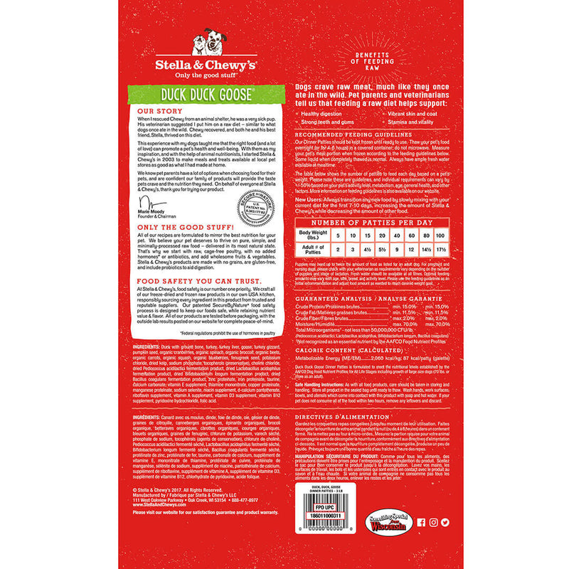 Stella & Chewy's Duck Duck Goose Frozen Raw Dinner Patties